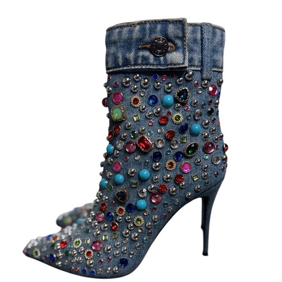 Jeffrey Campbell Blue Embellished Ankle Boots - Picture 2 of 6